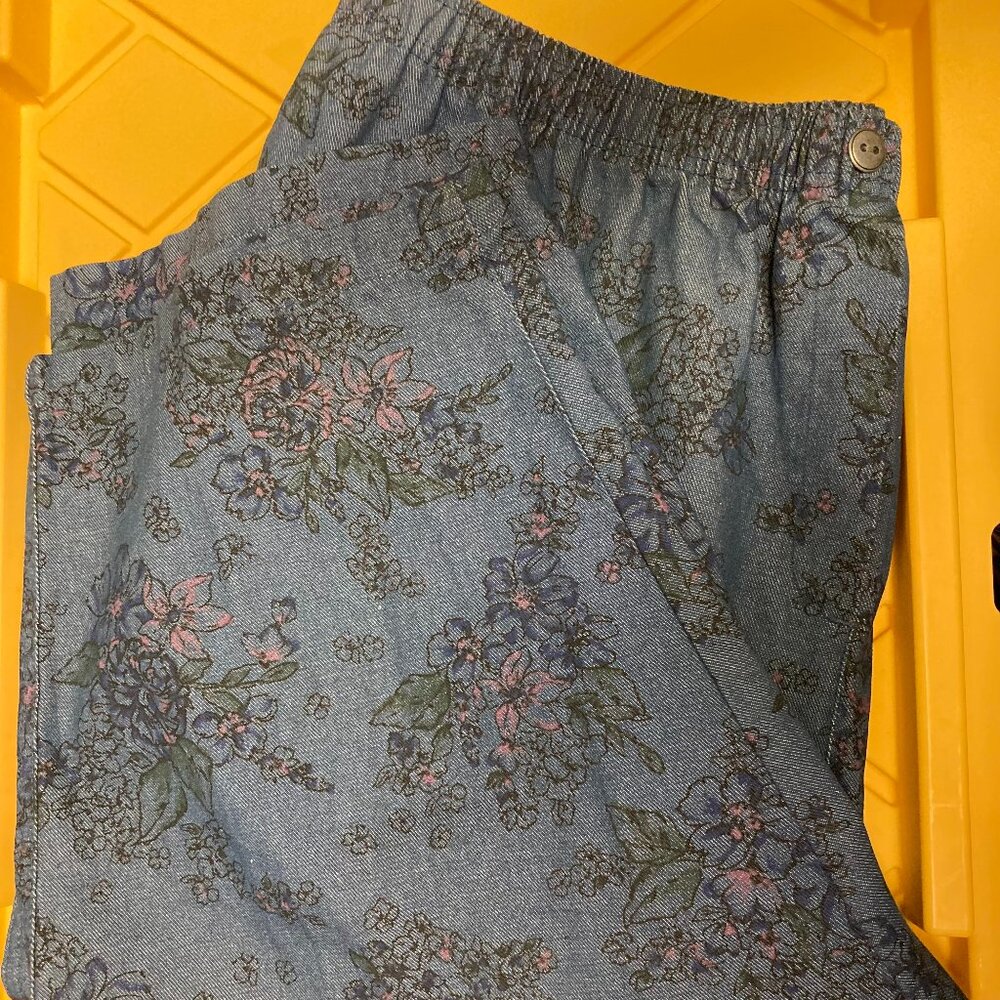 Women's Denim Capri with printed flower pattern Color: Indigo from Women Within